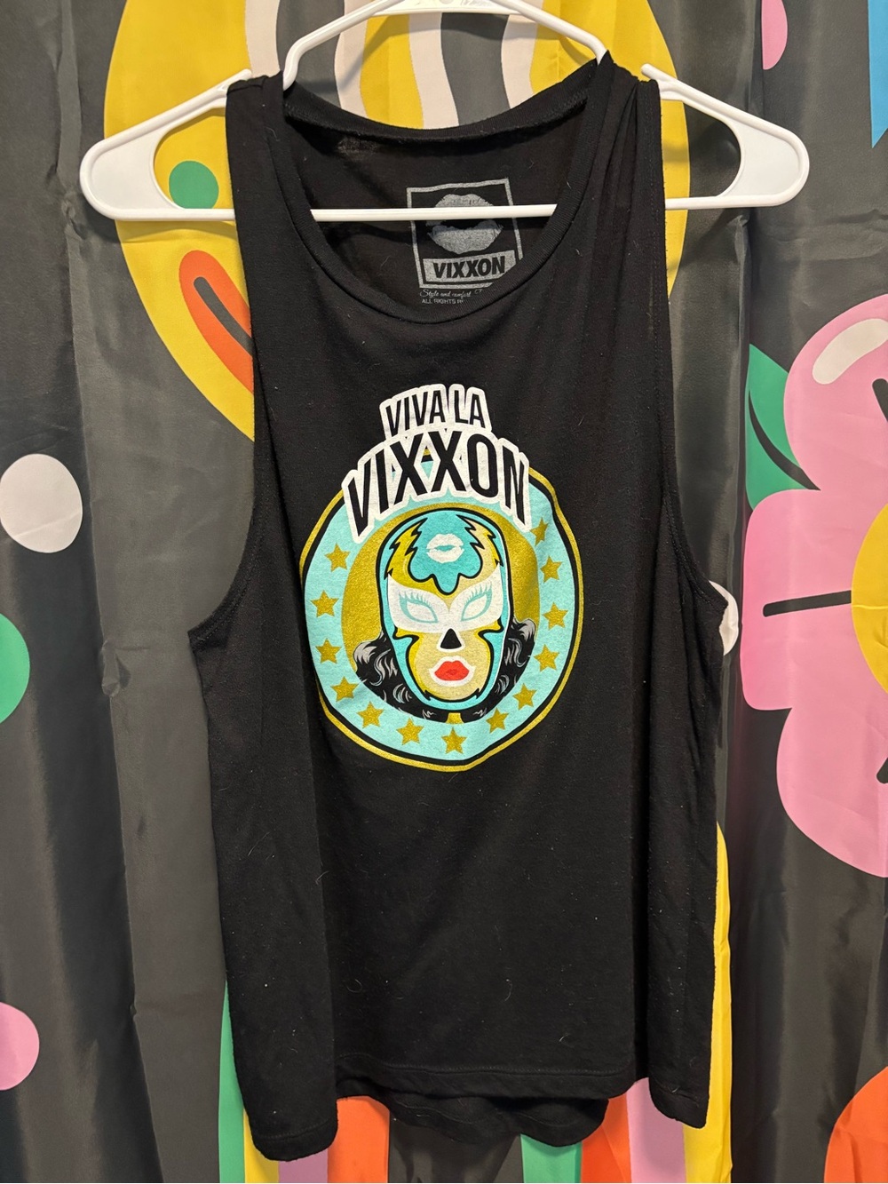 DIXXON Black Tank Top with Teal, Yellow & White Graphic